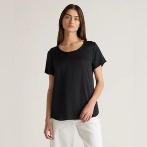 EUC Quince Washable Black Stretch 90% Silk Tee Women’s Shirt Small